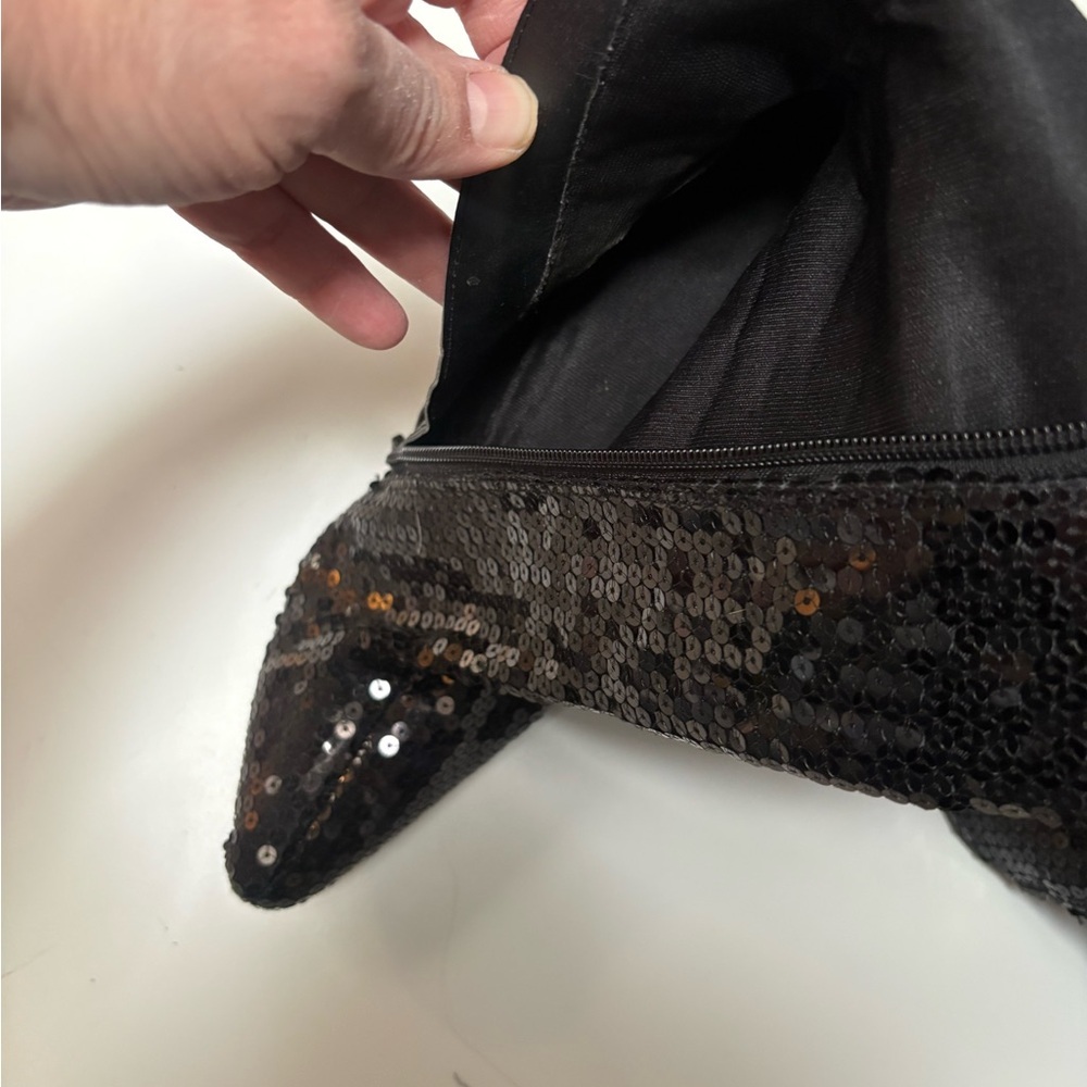 Ellie Black Sequin Knee-High Stiletto Boots – Size 9 – Statement Party Heels EUC - Picture 3 of 4